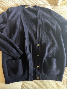 Burberrys Vintage 80s Wool Cardigan - Navy & Gold